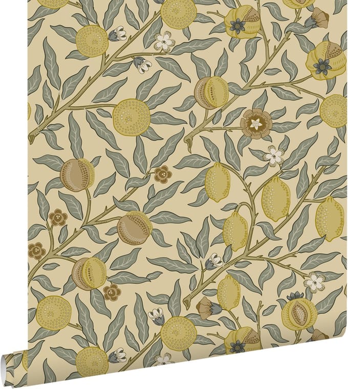 ESTAhome behang exotisch fruit en bladeren geel en groen - 50 x 900 cm - 131172