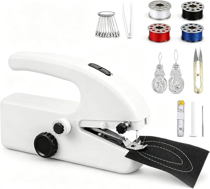 Handnaaimachine - Mini naaimachine - Kleding repareren - Dubbele snelheden - Compact formaat - Wit