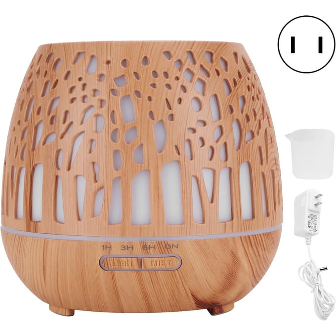 400ml Lucht Aromatherapie Luchtbevochtiger Aromatherapie Diffuser Licht Houtnerf met Hol Design gray