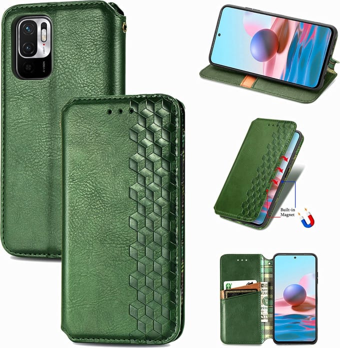 Luxe PU Lederen Ruitpatroon Wallet Case + PMMA Screenprotector voor Xiaomi Redmi Note 10 5G _ Groen