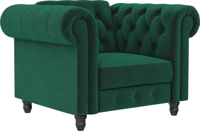 Felix - Donkergroene fluwelen chesterfield fauteuil (83 x 111 x 87 cm)