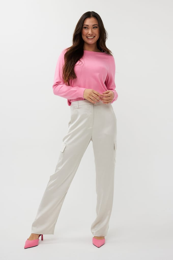 EsQualo Trousers Cargo Satin Light Stone Größe: 46 | Stoffhosen Outlet | Damen