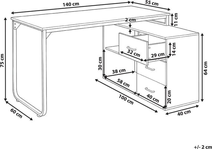 SOGNE - Hoekbureau - Wit - 140 x 100 cm - Vezelplaat