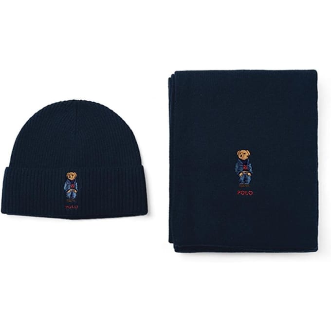 Polo Ralph Lauren Pc1044 433 Ensemble Cadeau Ours Denim Uni Bonnet Écharpe PC1044-433 gray