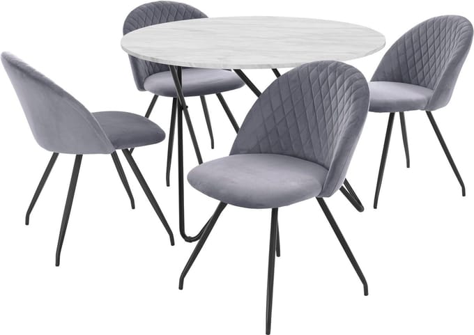 Eetset - Tafel & 4 Stoelen - Grijs