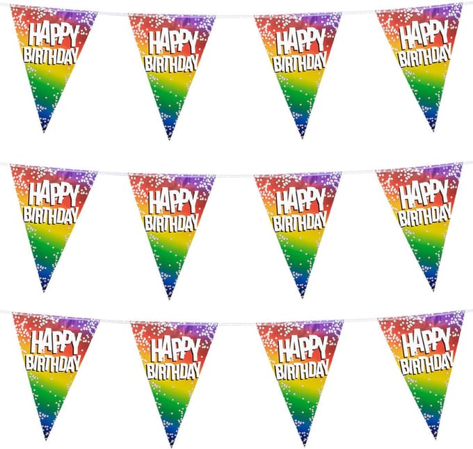 3x Stuks Boland PE vlaggenlijn - 6m - Happy birthday - Regenboog