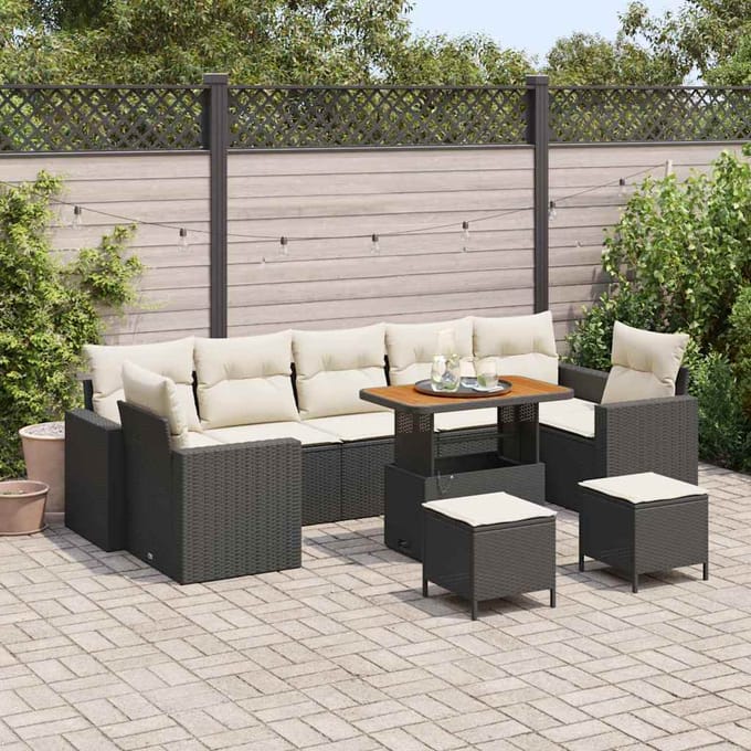 vidaXL - Tuinbank - Set - 10 - st - Zwart - poly - rattan