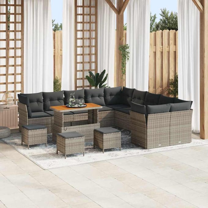vidaXL - Tuinbank - Set - 14 - st - Grijs - poly - rattan