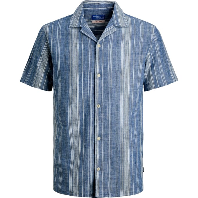 Summer lin blen dobby shirt regular fit korte mouw - dobby - blauw (ashley blue)