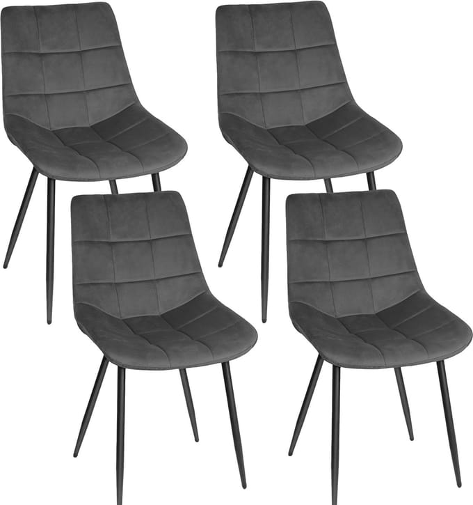 PIPIPOXER-Eetkamerstoel - Set Van 4 -metalen poten+flanel, donkergrijs