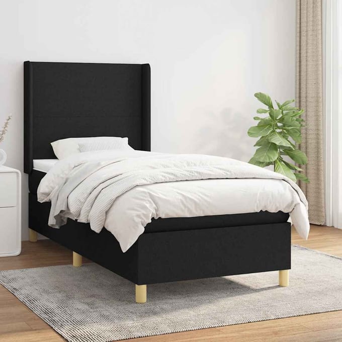 vidaXL - Boxspring - met - matras - stof - zwart - 100x200 - cm