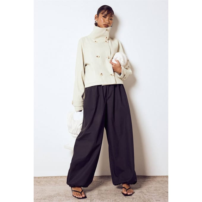 boohoo Dames Poplin Lage Taille Verborgen Tailleband Ballonbroek | Zwart | Maat: 44