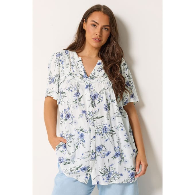 Yours Witte Blouse Met Bloemenprint En Inkeping In De Hals Size 44