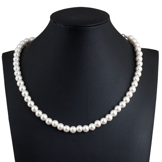 Fako Bijoux® - Parelketting - 8mm - Glaskralen - Parelmoer - Wit