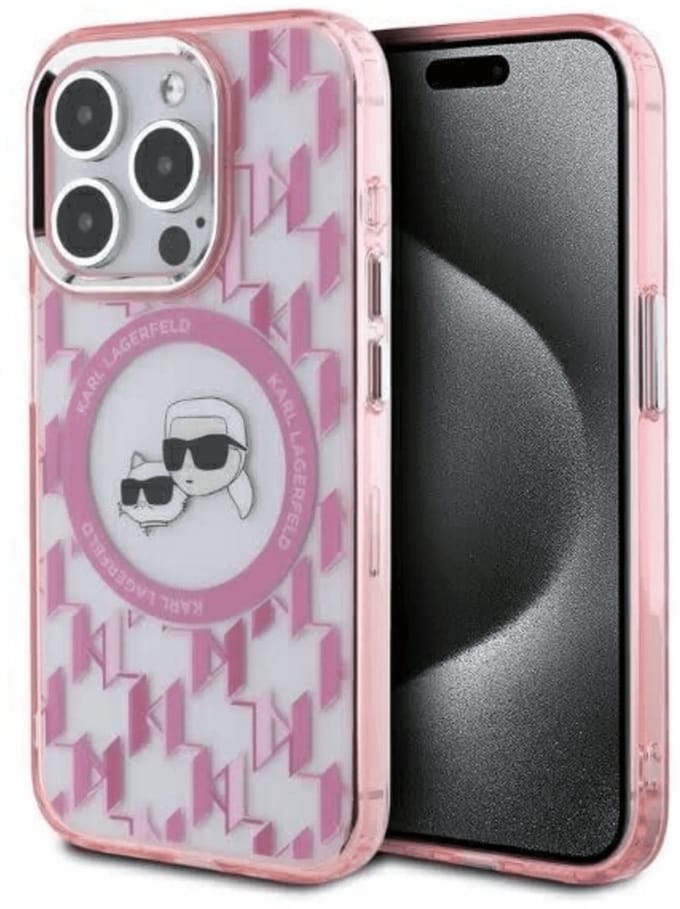 Karl Lagerfeld - Backcover iPhone 16 Pro - Magsafe IML metal monogram kc - Roze