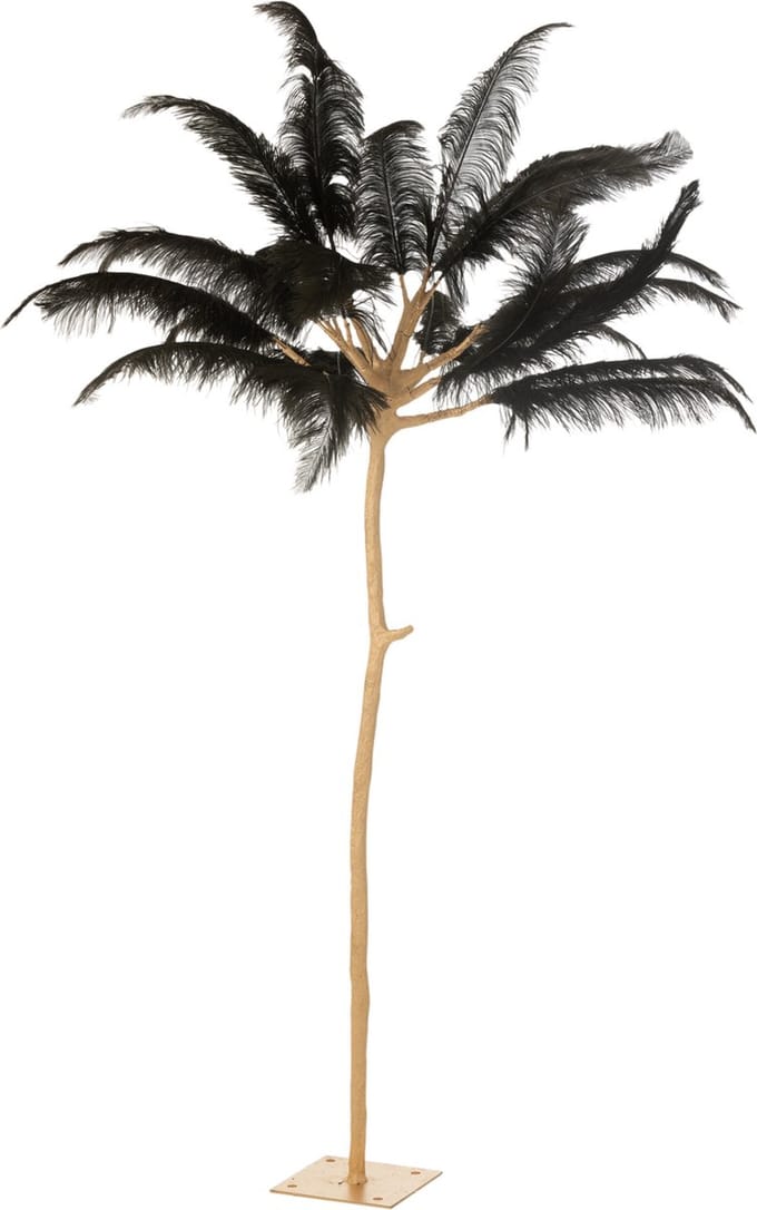 J-Line decoratie boom pluimen - metaal - goud/zwart - large