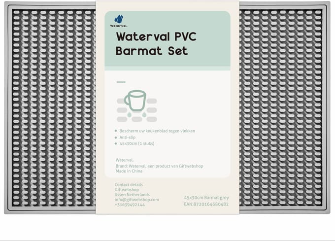 Waterval Barmat PVC Beschermer - Anti-Slip Afdruipmat - 45x30 cm – Grijs