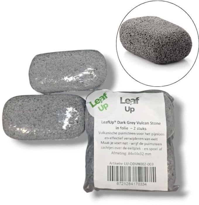 LeafUp® Vulkanisch Puimsteen - Dark Grey - Vulcan Stone - Eeltverwijderaar - in folie - 2 stuks (B4)