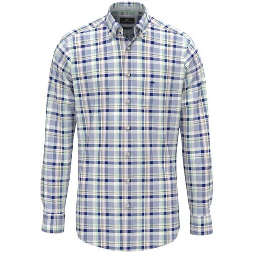 Fynch-Hatton Overhemd Premium Washed Oxford Multi Check Mint-Blue / male