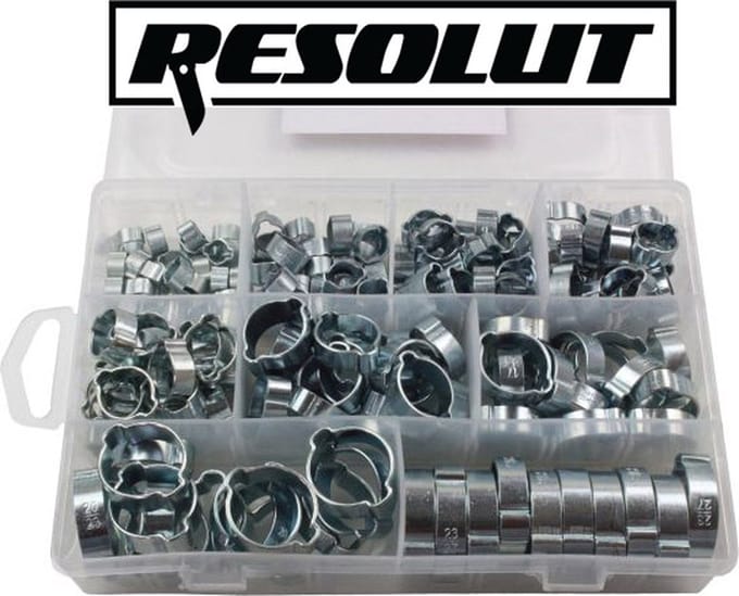 Dubbele oor slangklem (2-oor klemmen) assortiment 175-delig