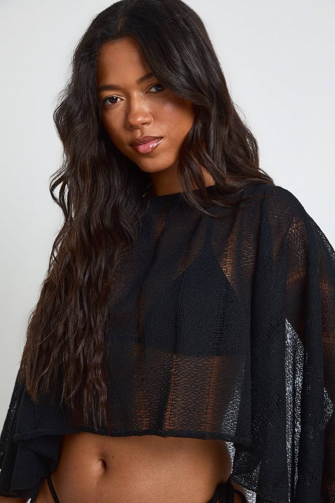 boohoo Dames Gebreide Strandcape | Zwart | Maat: Medium