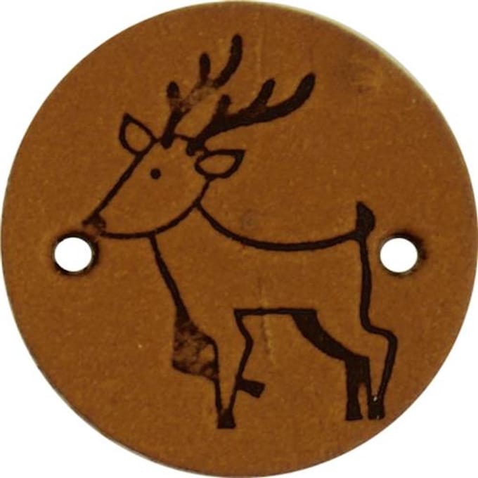 Durable Leren Rond Label met Hert/Rendier – 2 cm – Set van 2 Stuks