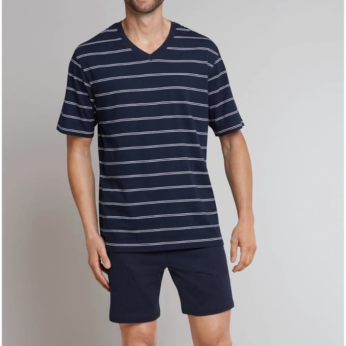 Schiesser - maat M - Heren Shortama - Donker blauw - V Hals