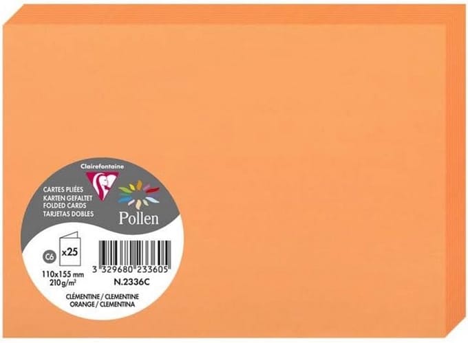 Set van 25 Gevouwen Kaarten Clementine 210g Dik Papier Geschikt voor Printers