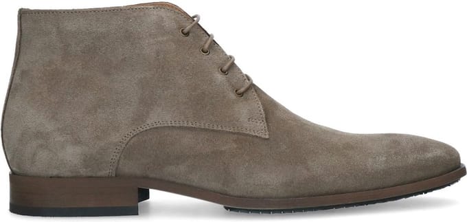 Manfield - Heren - Taupe suède veterschoenen - Maat 42