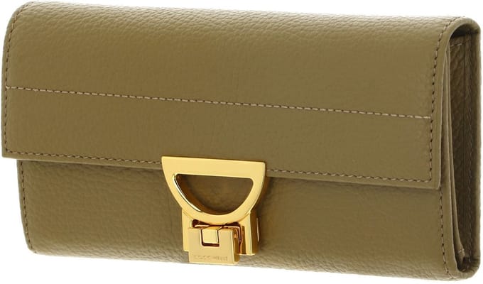 COCCINELLE Leren portemonnee Arlettis Wallet Grained Leather Seagrass kaki