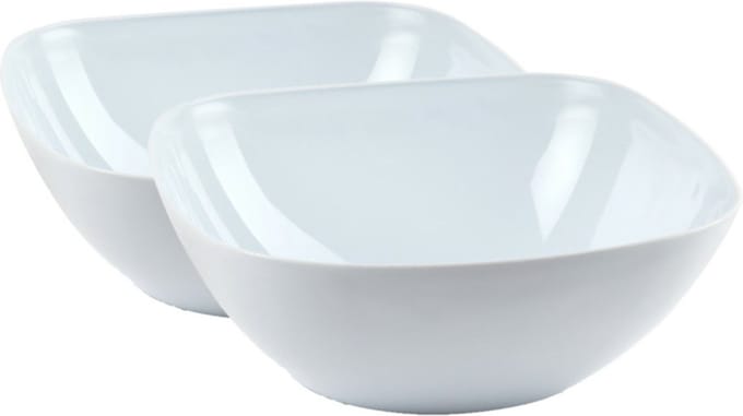 PlasticForte Serveerschaal/saladeschaal - 2x stuks - D28 x H11 cm - kunststof - wit - vierkant - 4800 ml