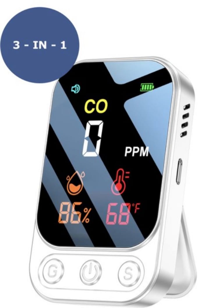 Heuts Goods - 3 in 1 Koolmonoxidemelder - CO Melder - Koolstofmonoxide Melder - CO meter - Luchtvochtigheidsmeter - Temperatuur meter - Wit