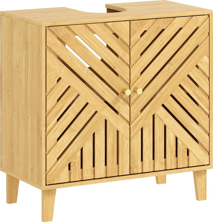 HOMCOM Badkamerkastje - Bamboe - 60x30x60cm - Natuurlijk hout