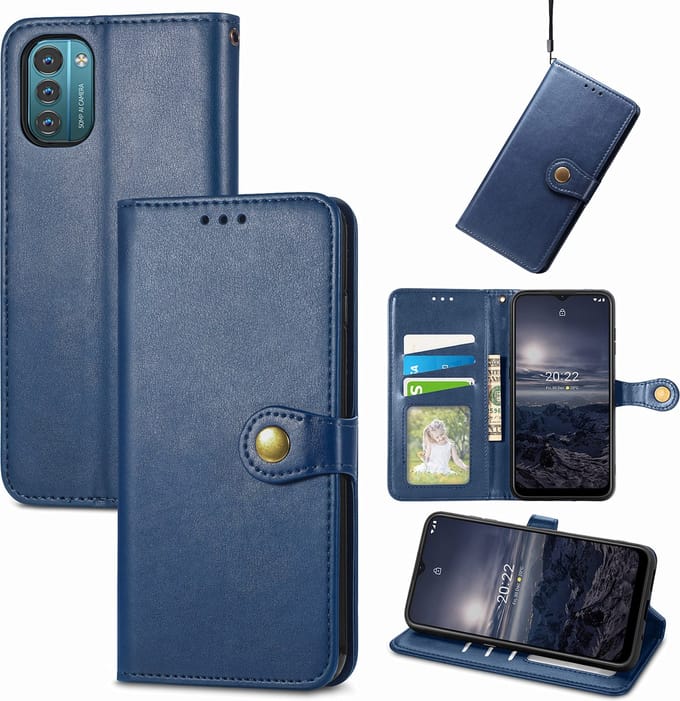 Luxe PU-leer Wallet Case + Glas Screenprotector voor Nokia G21 / G11 _Blauw