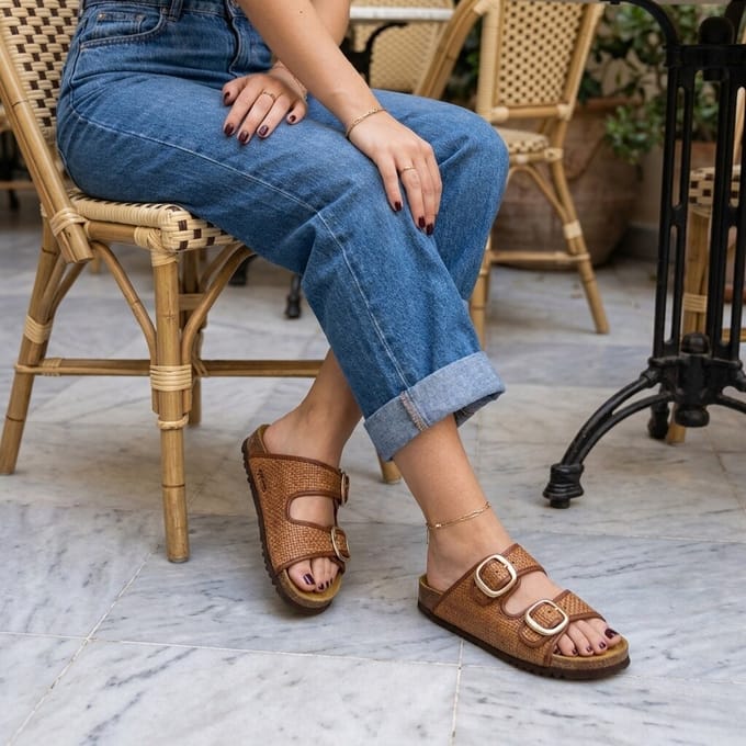 Scholl Sandalen Noelle Raffia Textiel Vrouwen - Cognac