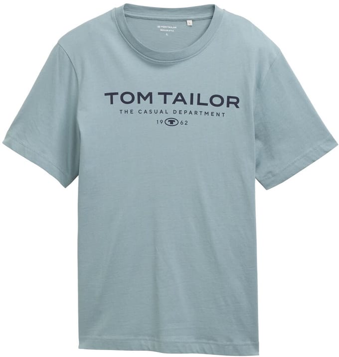 Tom Tailor - Katoenen T-shirt met logo-print - Maat XXL - grey mint