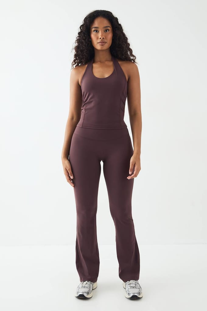 Dames DSGN Studio Sports Ultra Sculpt Hoge Taille Wijduitlopende Legging | Chocoladebruin | Maat: Medium