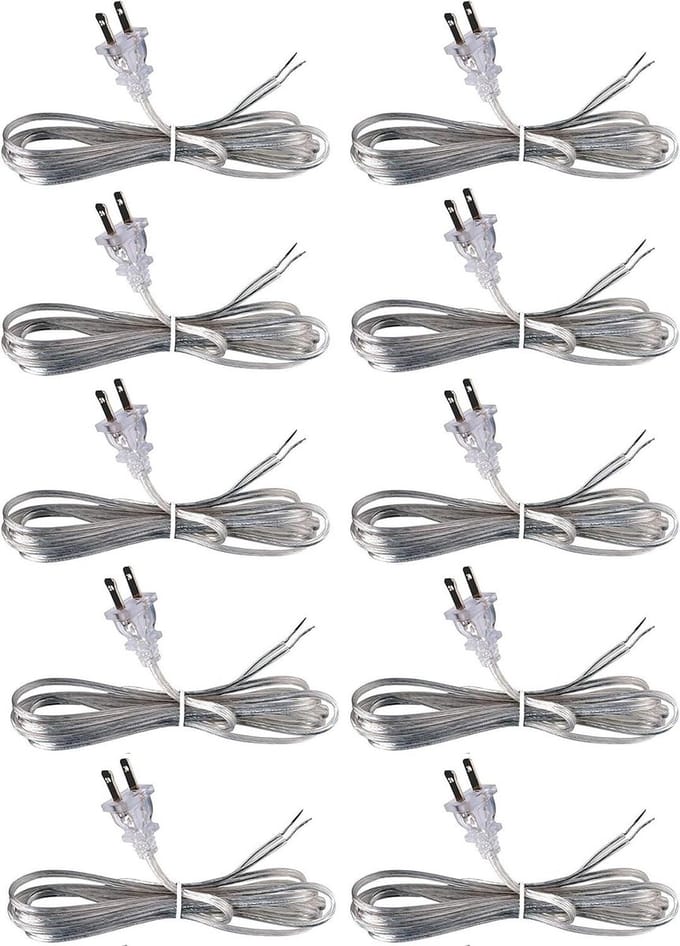 Lampkoord Set - Vervangend Snoer - Lamp Reparatie - Gestript & Vertind - 10 Stuks 8 Voet - Zilver