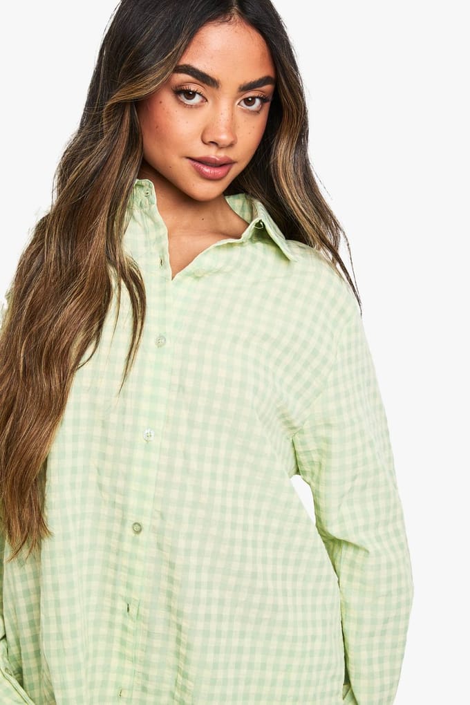 boohoo Dames Gingham Drop Shoulder Oversized Shirt | Green | Maat: 6
