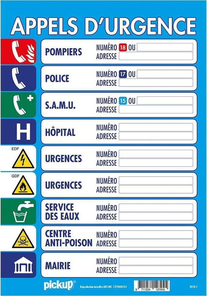 Pickup affichage Appels d'urgence - 33x23 cm