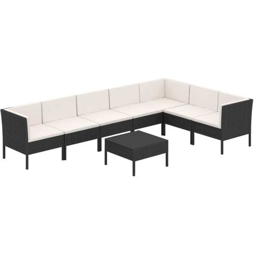 vidaXL - 8-delige - Loungeset - met - kussens - poly - rattan - zwart
