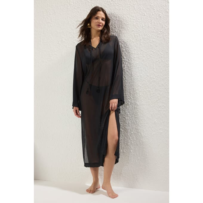 Damesjurk, rechte maxi-jurk, nauwsluitend model, strandjurk