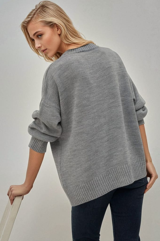 Dikke Gebreide Crew Neck Lange Trui