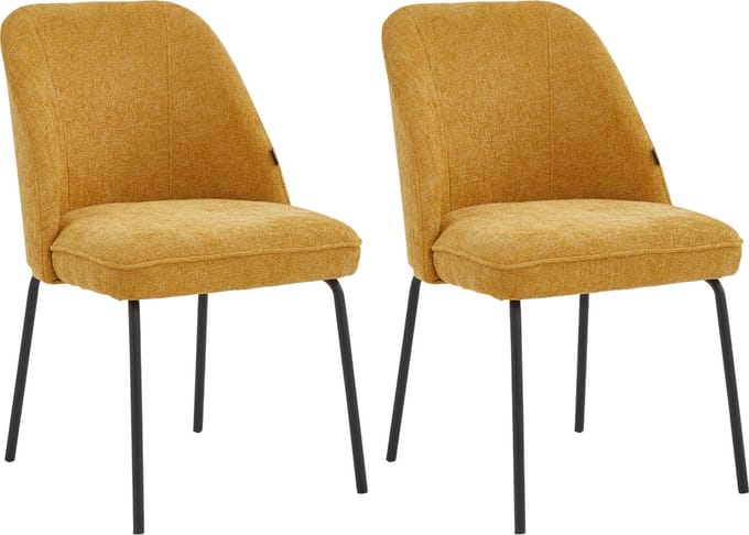 Colenis® - Julia Eetkamerstoel - Set Van 2 - Okergeel - Linnen Stof - Industrieel - Design