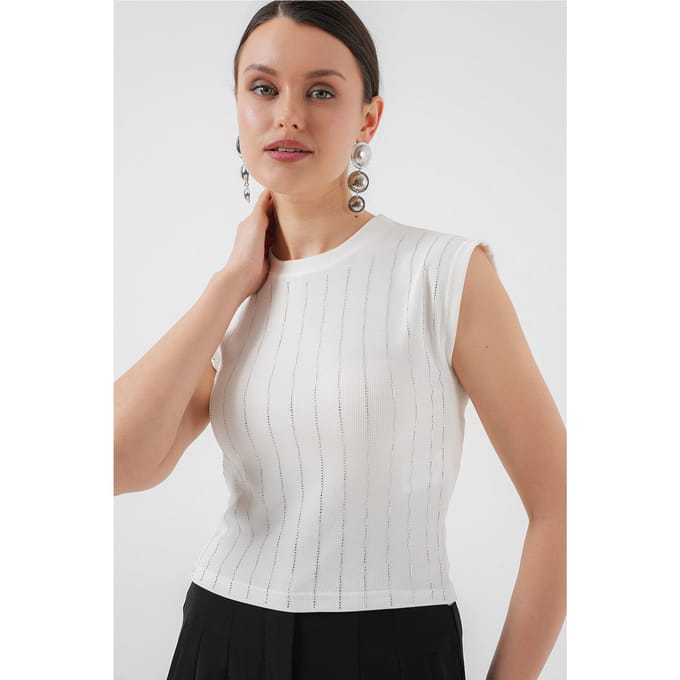 Kraagloze Slim Fit Versierde Blouse