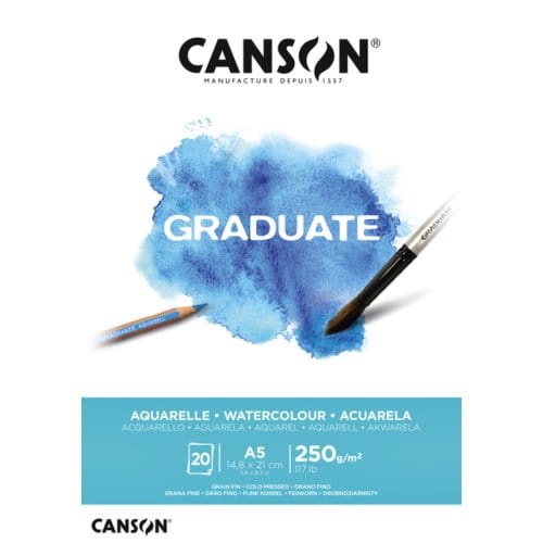Aquarelpapier canson graduate watercolour 20vel 250gr a5 natuurlijk wit