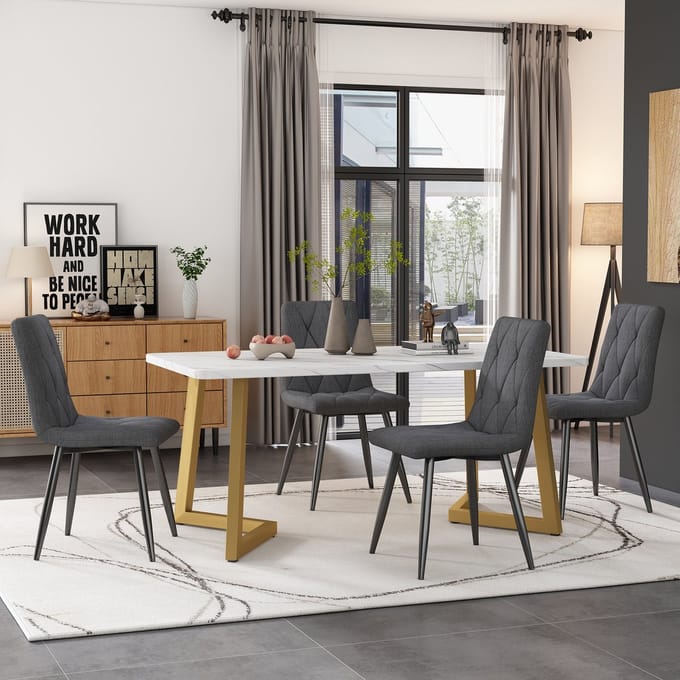 MODFU - Eethoekset Met 4 Stoelen - Rechthoekige Eettafel - Modern - Voor Eetkamer - MDF - Grijs - 117 x 68 cm