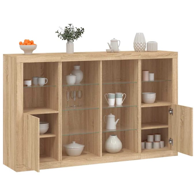 vidaXL - Dressoirs - met - LED-verlichting - 3 - st - bewerkt - hout - sonoma - eiken
