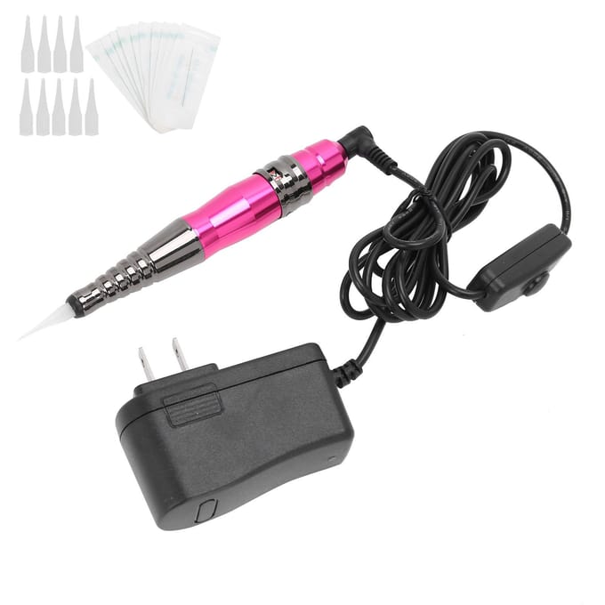 Semi-permanente Microblading Machine Pen Wenkbrauw Lip Tattoo Machine Naaldkap Set  (Rode roos ) US Plug rozerode kleur