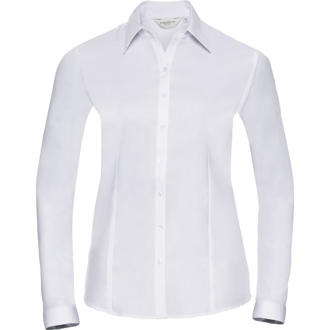 Russell Dames/Dames Visgraat Werkshirt met lange mouwen (Wit)